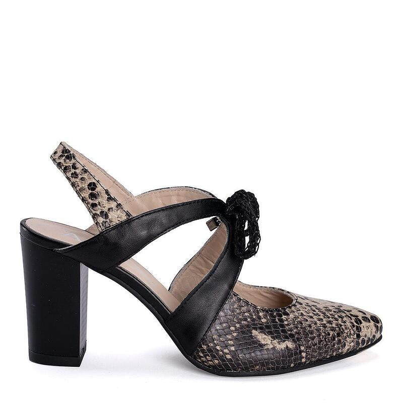 Дамски елегантни обувки с принт в таупе и черен цвят