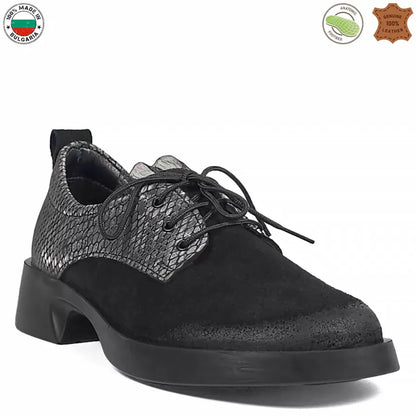 БЪЛГАРСКИ ЕЖЕДНЕВНИ ДАМСКИ ОБУВКИ В ЧЕРНО С НИСЪК ТОК