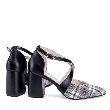 Дамски елегантни обувки - пръсти Sara от естествена кожа с ефект и кожа в бяло и черно