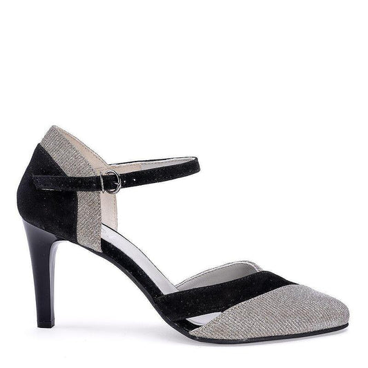 Дамски елегантни обувки в черен цвят и сребристи нюанси