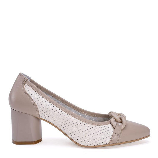 Дамски елегантни обувки в цвят айс и таупе