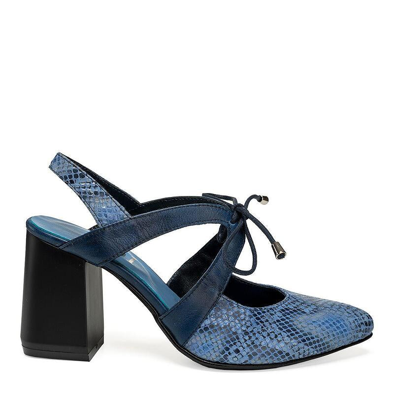 Дамски елегантни обувки с принт в син цвят